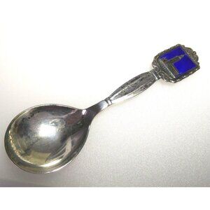Vintage Stadshuset Sweden Silver Souvenir Spoon With Enamel Design 23.8